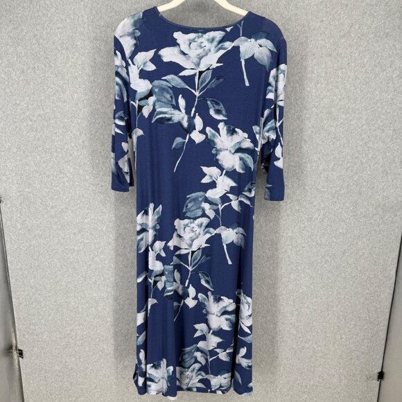 Soft Surroundings Hyannis Faux Wrap Midi Dress Size L Petite Blue Floral Stretch - Picture 5 of 13